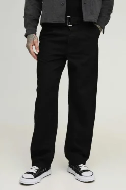 Tall Relaxed Fit Belted Trousers in Black