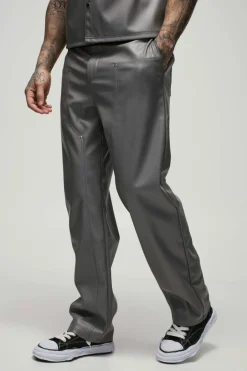 Tall Relaxed Fit Fixed Waistband PU Worker Panel Trousers
