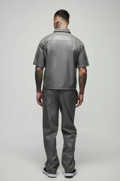 Tall Relaxed Fit Fixed Waistband PU Worker Panel Trousers