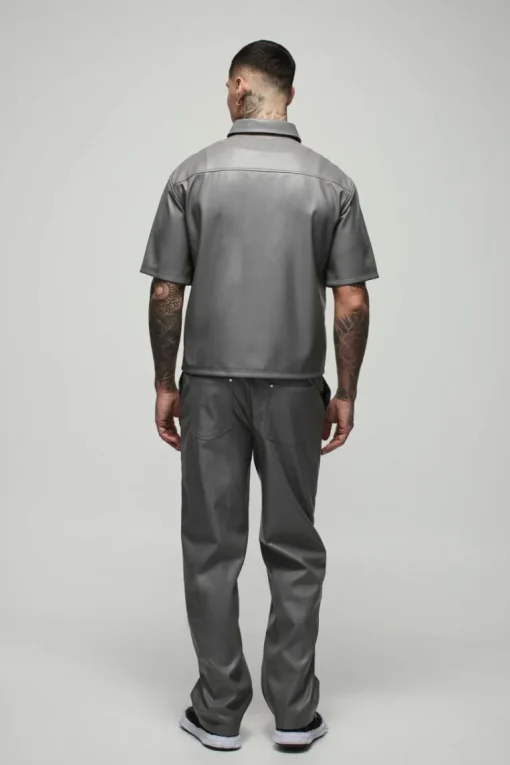 Tall Relaxed Fit Fixed Waistband PU Worker Panel Trousers