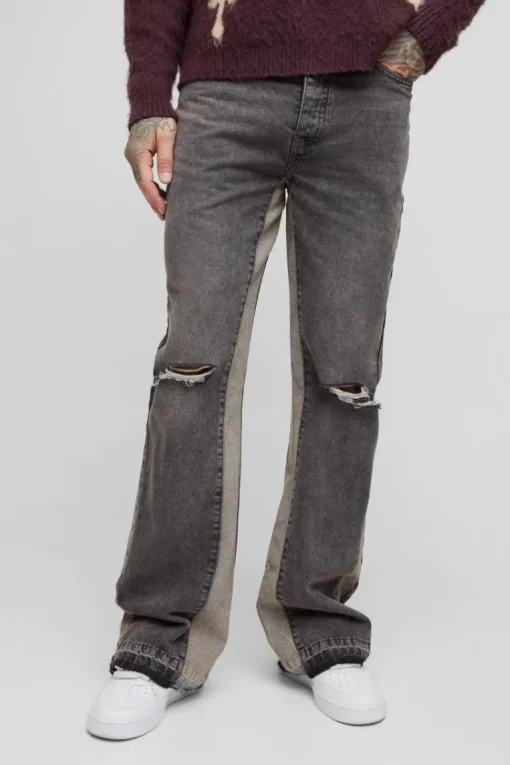 Tall Relaxed Rigid Flare Knee Rip Jeans