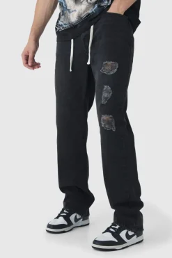 Tall Relaxed Ripped Let Down Hem Jeans With Extended Drawcords