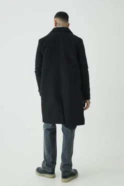 Tall Single Breasted Collared Overcoat In Black