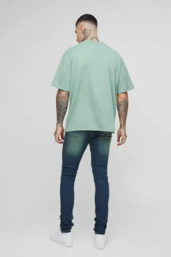 Tall Skinny Stretch Ripped Distressed Biker Jeans