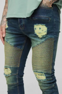 Tall Skinny Stretch Ripped Distressed Biker Jeans