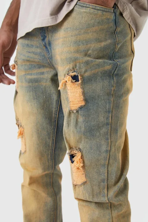 Tall Slim Flare Stretch Multi Rip & Repair Jeans