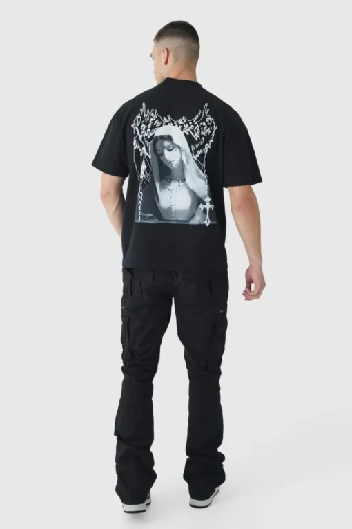 Tall Slim Flare Zip Gusset Overdye Acid Wash Cargo Trouser In Black