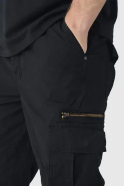 Tall Slim Flare Zip Gusset Overdye Acid Wash Cargo Trouser In Black