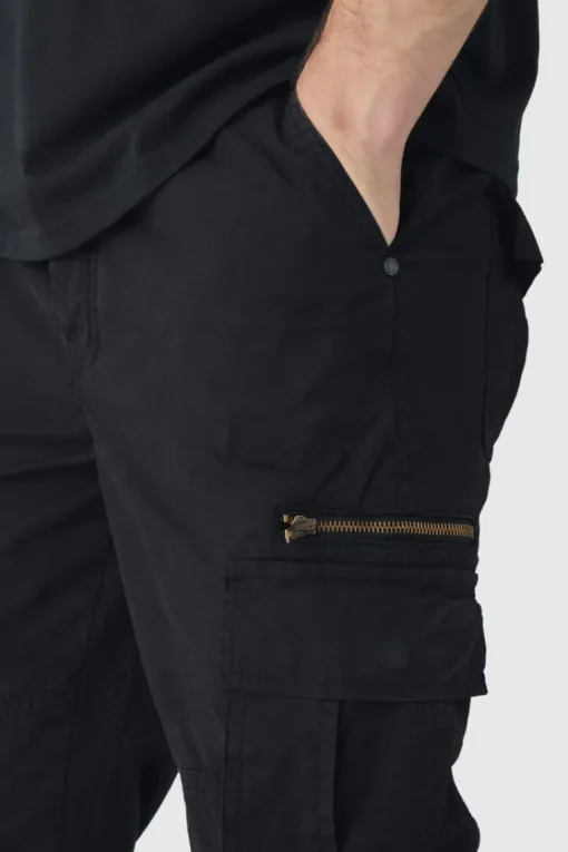 Tall Slim Flare Zip Gusset Overdye Acid Wash Cargo Trouser In Black