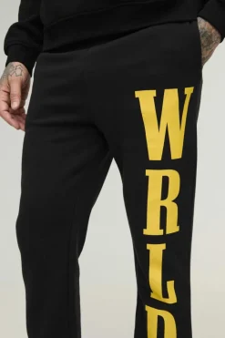 Tall Slim Stacked Wrld Print Gusset Jogger