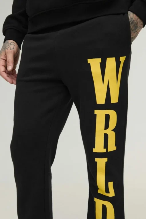 Tall Slim Stacked Wrld Print Gusset Jogger