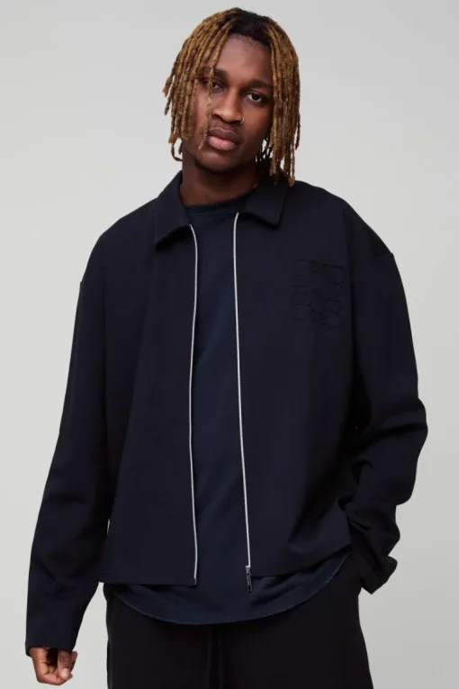 Tall Smart Interlock De Bossed Zip Up Overshirt