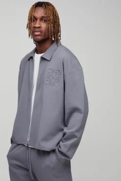 Tall Smart Interlock De Bossed Zip Up Overshirt