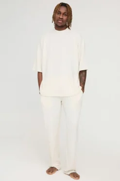 Tall Soft Rib Oversized T-shirt and Jogger Lounge Set in Ecru