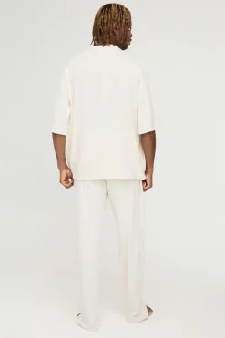 Tall Soft Rib Oversized T-shirt and Jogger Lounge Set in Ecru