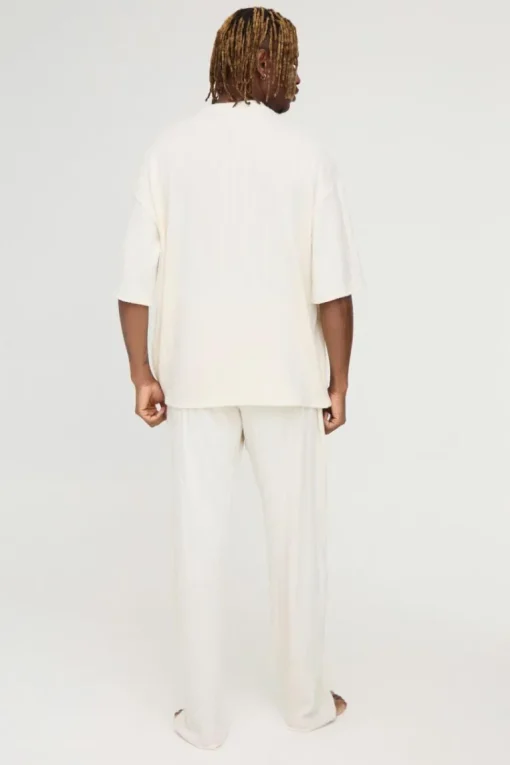 Tall Soft Rib Oversized T-shirt and Jogger Lounge Set in Ecru