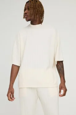 Tall Soft Rib Oversized T-shirt and Jogger Lounge Set in Ecru