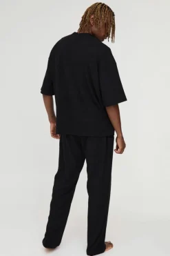 Tall Soft Rib Oversized T-shirt and Jogger Lounge Set in Black