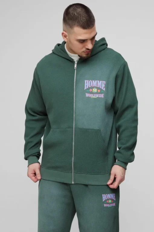 Tall Spray Wash Waffle Graphic Hooded Tracksuit