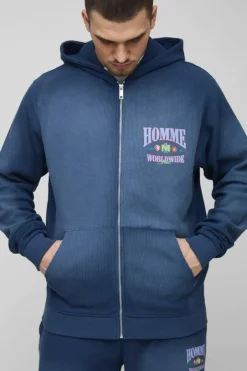 Tall Spray Wash Waffle Graphic Zip Up Hoodie