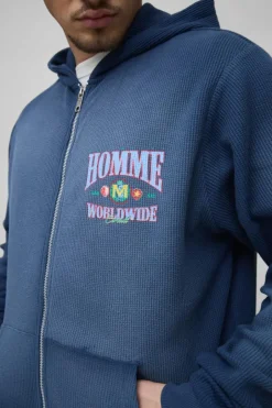 Tall Spray Wash Waffle Graphic Zip Up Hoodie