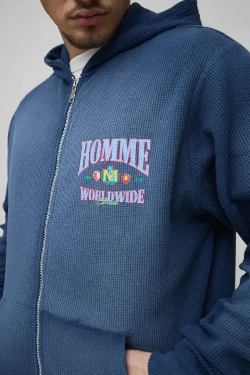 Tall Spray Wash Waffle Graphic Zip Up Hoodie