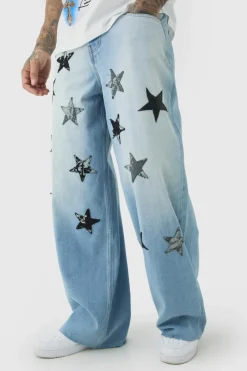 Tall Star Applique Baggy Fit Jeans