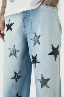 Tall Star Applique Baggy Fit Jeans