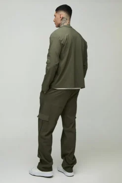 Tall Stretch Utility Pocket Shirt and Cargo Trouser Set in Khaki