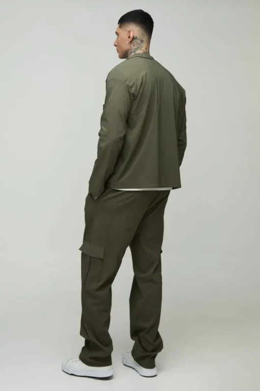 Tall Stretch Utility Pocket Shirt and Cargo Trouser Set in Khaki