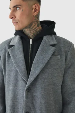 Tall Super Relaxed Hybrid Hooded Wool Overcoat