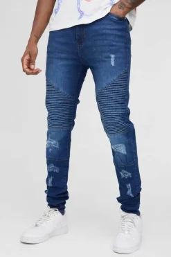 Tall Super Skinny Busted Knee Biker Jeans