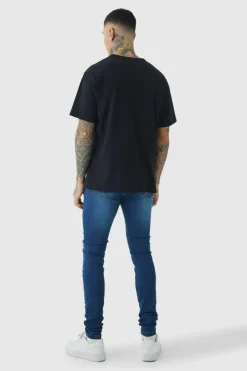 Tall Super Skinny Stretch Biker Rip & Repair Jeans in Vintage Blue