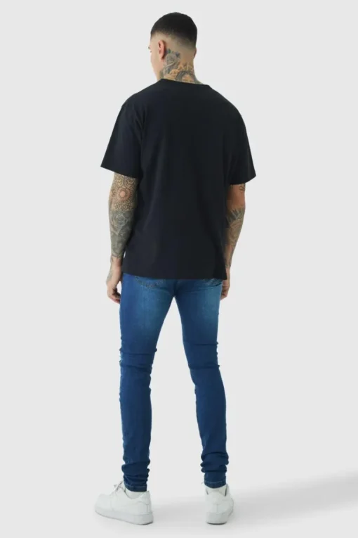 Tall Super Skinny Stretch Biker Rip & Repair Jeans in Vintage Blue