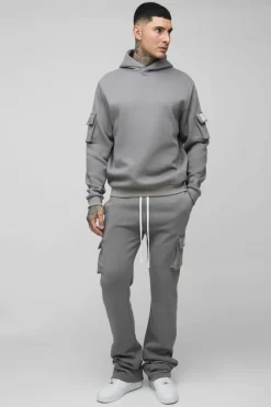 Tall Super Stacked Woven Tab Cargo Hooded Tracksuit