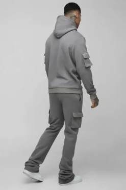 Tall Super Stacked Woven Tab Cargo Hooded Tracksuit