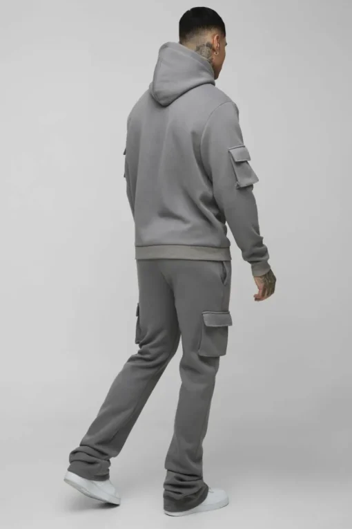 Tall Super Stacked Woven Tab Cargo Hooded Tracksuit
