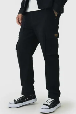 Tall Tapered Fit Cargo Trousers in Black