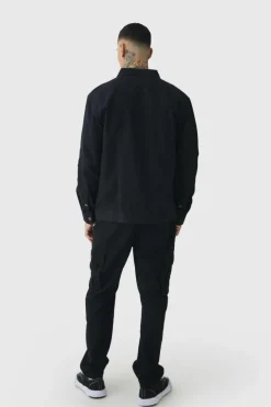 Tall Tapered Fit Cargo Trousers in Black