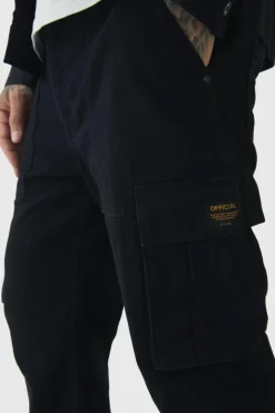 Tall Tapered Fit Cargo Trousers in Black