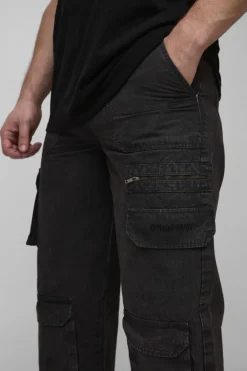 Tall Washed Ripstop Embroidered Relaxed Fit Cargo Trousers