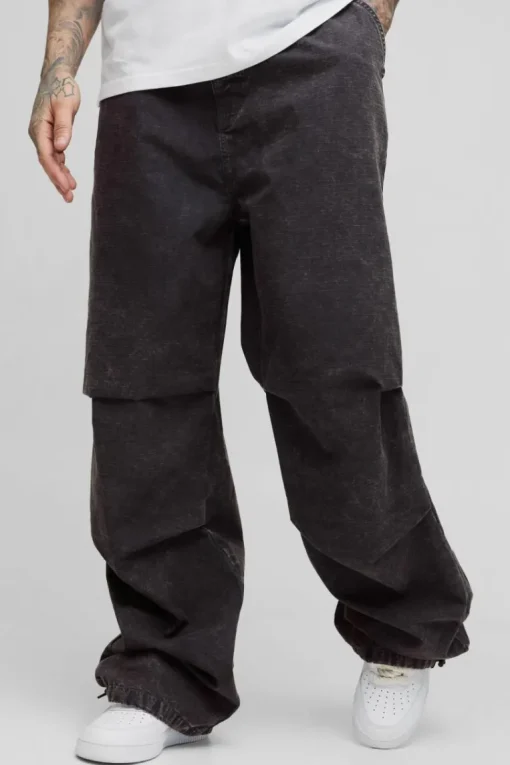 Tall Washed Ripstop Pleat Knee Parachute Pants