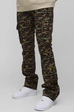 Tall Washed Ripstop Stacked Zip Hem Camo Cargo Trousers