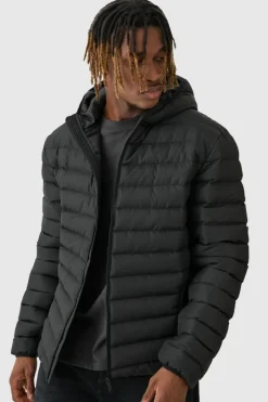 Tall Zip Through Hooded Puffer Jacket In Black