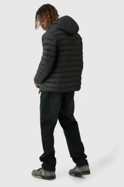 Tall Zip Through Hooded Puffer Jacket In Black