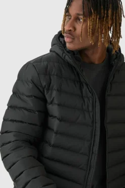 Tall Zip Through Hooded Puffer Jacket In Black