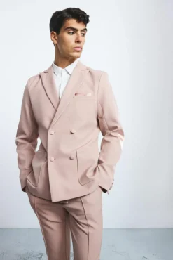 Textured Double Breasted Elbow Patch Suit