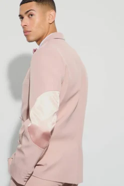 Textured Double Breasted Elbow Patch Suit