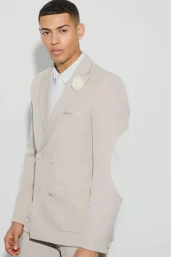Textured Double Breasted Elbow Patch Blazer