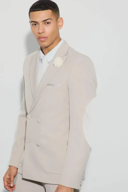 Textured Double Breasted Elbow Patch Blazer